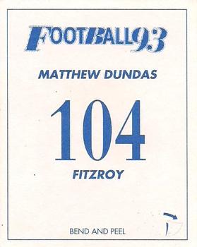 1993 Select AFL Stickers #104 Matthew Dundas Back